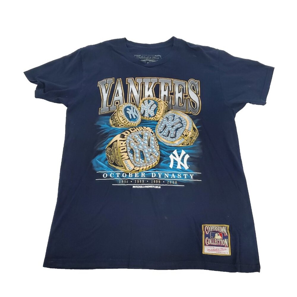 New York Yankees T-Shirt Men’s Medium Blue World Series Rings October Dynasty